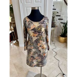 NWT Derek Heart Women`s‎ Black Taupe Brown Orange Sequin Bodycon Dress size L